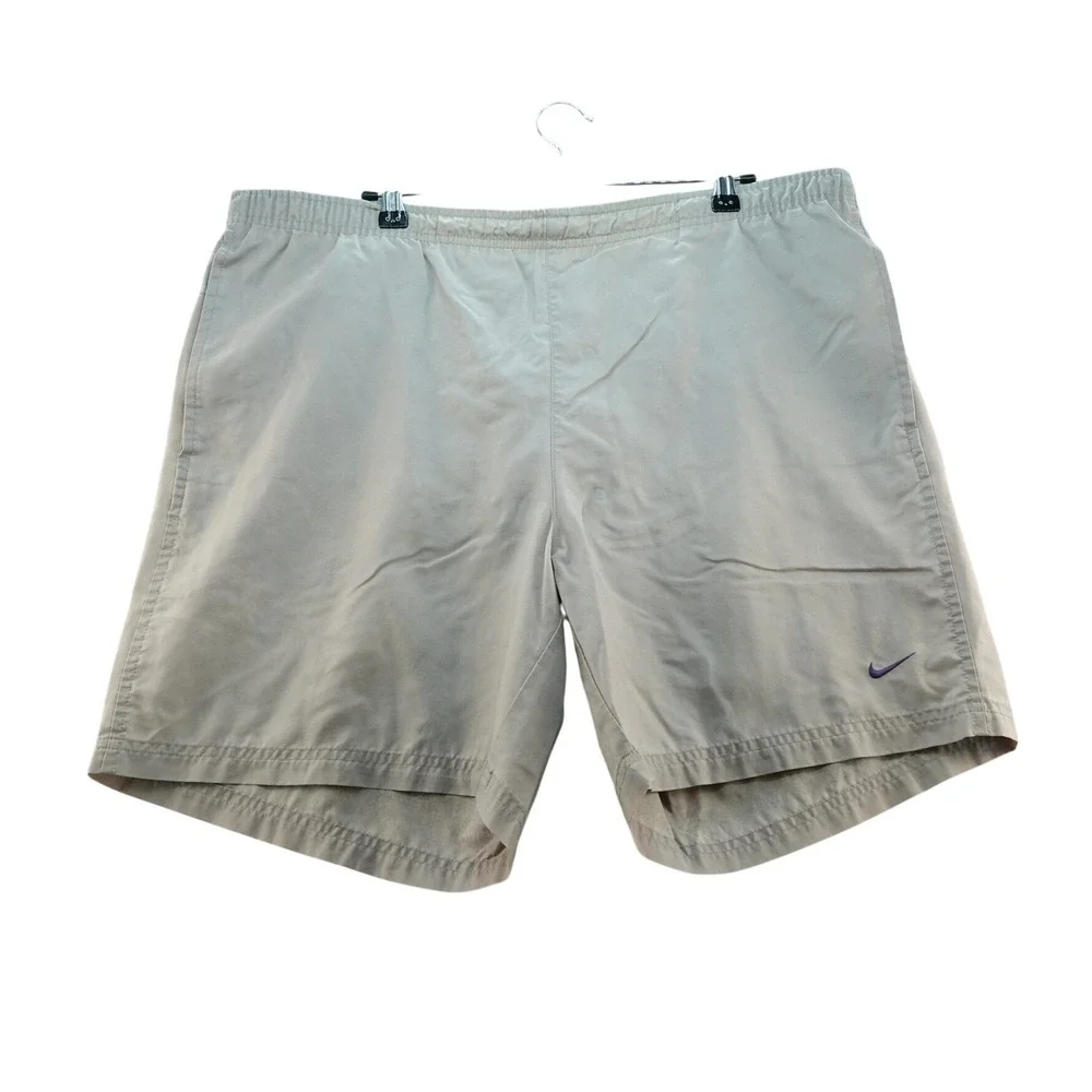 Nike Men's Large Swim Trunks Shorts Beige Lightweight Lined Pocket Flat Front